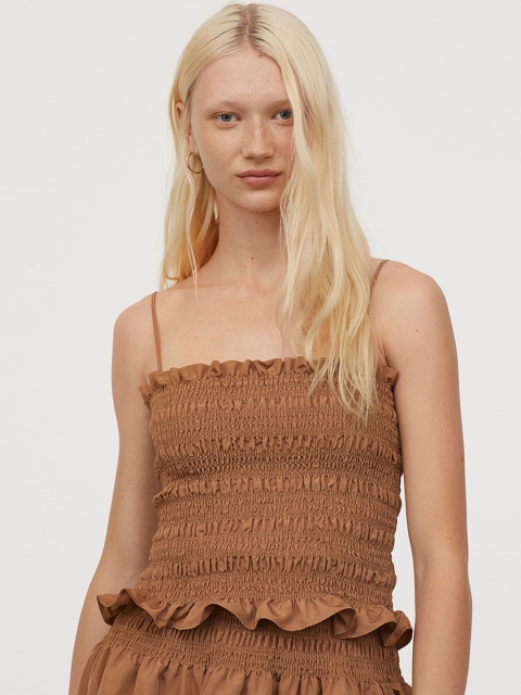

H&M Women Beige Solid Smocked Top