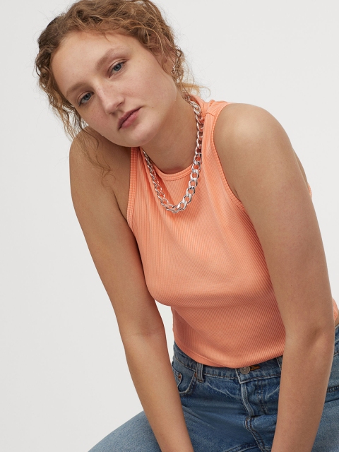 

H&M Women Peach-Coloured Ribbed Vest Top