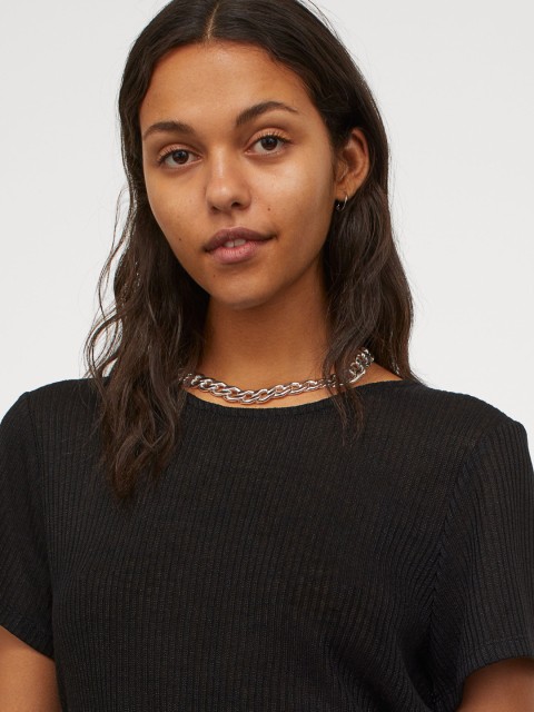 

H&M Women Black Solid Wrapover-Back Top