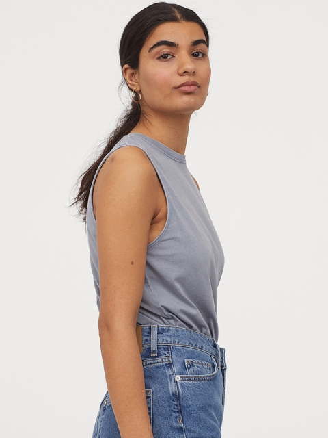 

H&M Women Blue & Grey Solid Vest Top