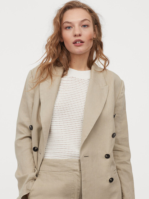 

H&M Women White Solid Hole-Knit Top