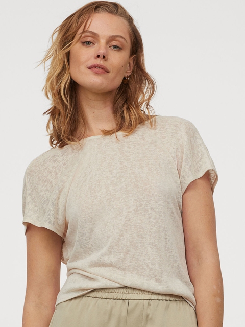 

H&M Women Beige Solid Wrapover-Back Top