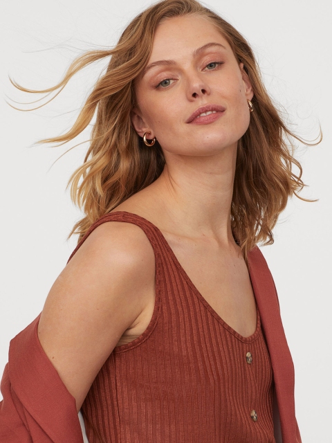 

H&M Women Brown Solid Ribbed Vest Top