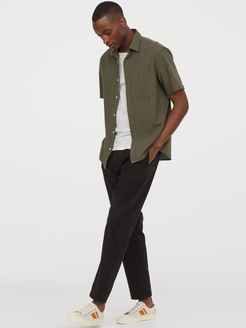 

H&M Linen-blend trousers, Black