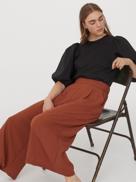 

H&M Women Brown Solid Wide Trousers