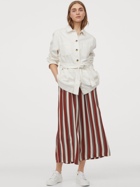 

H&M Women Brown & White Striped Wide Trousers