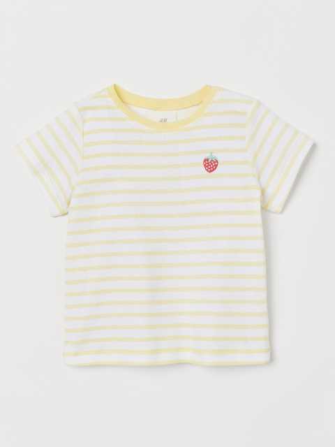 

H&M Girls Yellow & White Embroidered-Detail T-shirt
