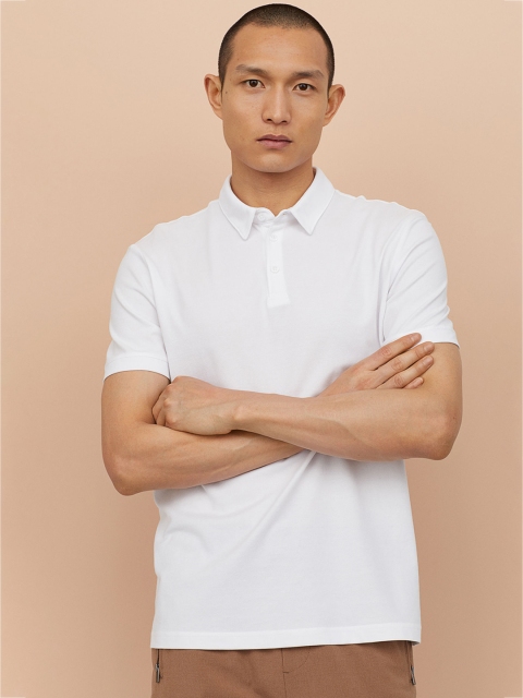 

H&M Men White Solid Coolmax Polo T-Shirt