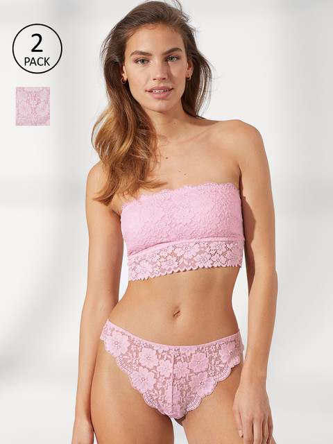 

H&M Women Pink 2-Pack Lace Brazilian Briefs