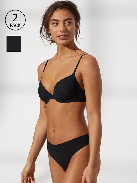 

H&M Women Black Solid 2-Pack Brazilian Briefs