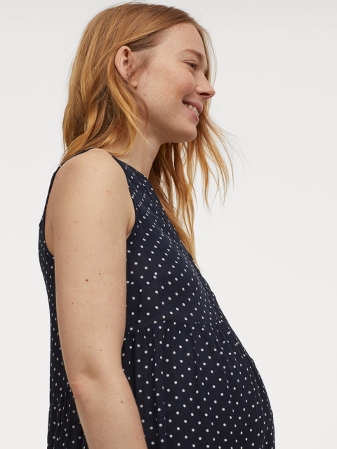 

H&M Women Navy Blue & White MAMA Button-Front Tunic