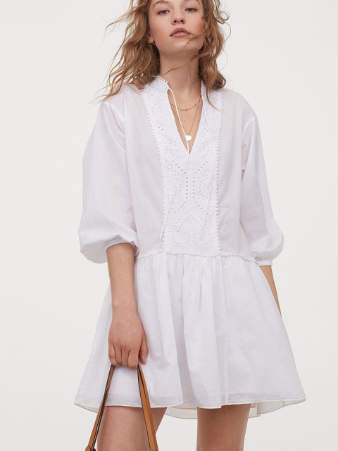 

H&M Women White Solid Cotton Tunic