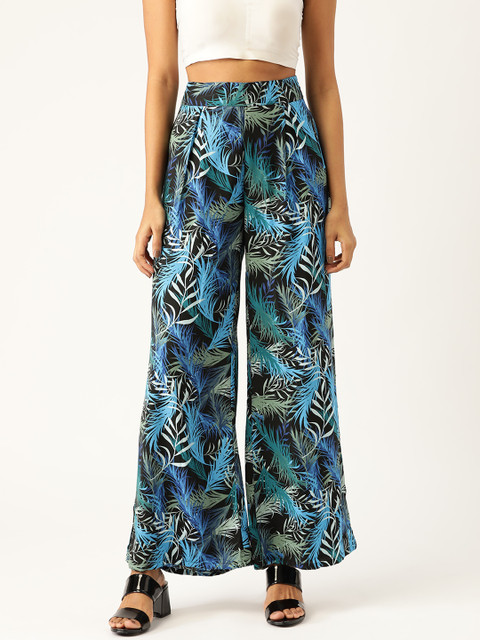 

Moda Rapido Women Blue & Black Printed Wide Leg Palazzos