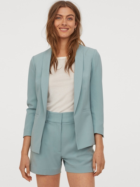 

H&M Women Blue Solid Straight-Cut Jacket