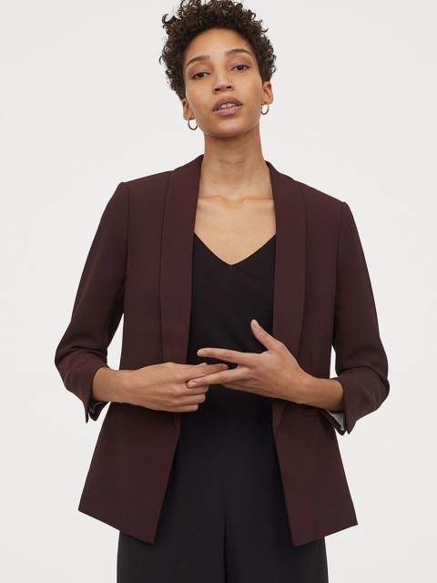 

H&M Women Burgundy Solid Straight-Cut Jacket