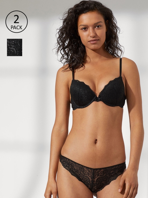 

H&M Women Black 2-Pack Lace Brazilian Briefs