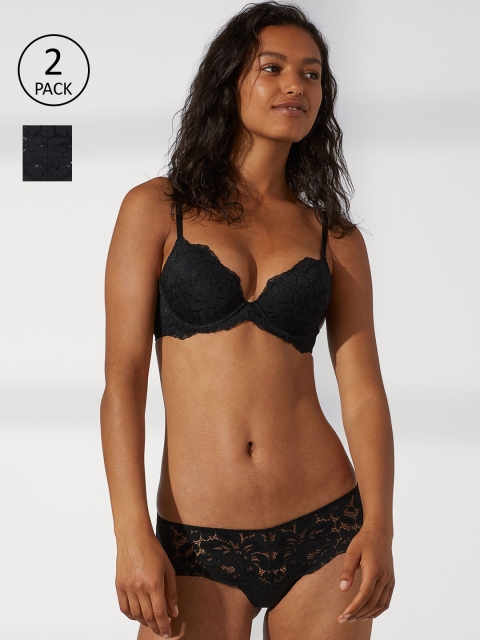 

H&M Women Black 2-Pack Lace Thong Briefs