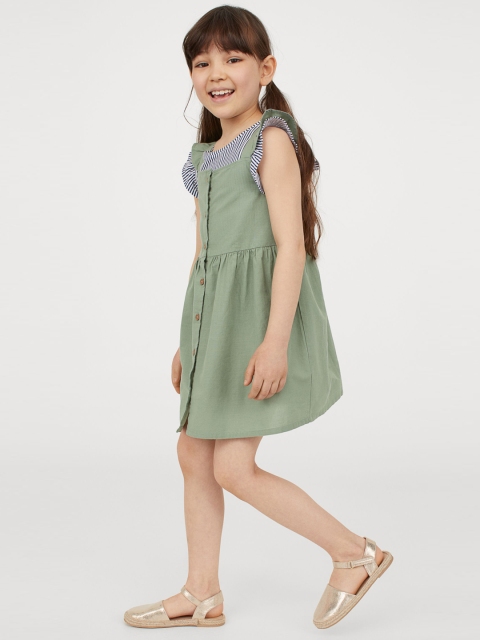 

H&M Girls Olive Green Solid Fit and Flare Dress