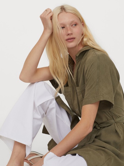 

H&M Women Olive Green Solid Lyocell Sustainable Dress