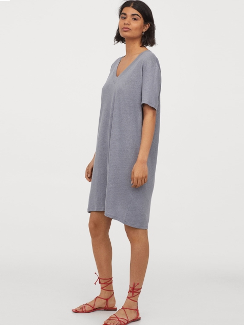 

H&M Women Blue Solid Linen-Blend T-shirt Dress