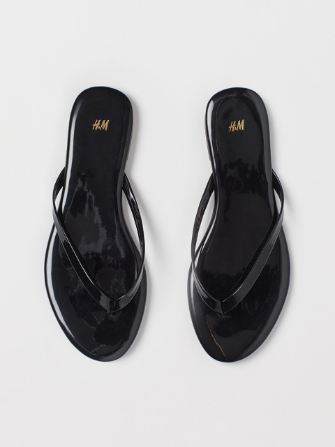 

H&M Women Black Solid Patent Flip-flops