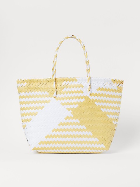 

H&M Women Yellow & White Braided Shopper Tote Bag