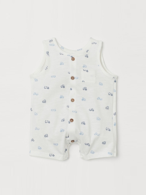 

H&M Infants White & Blue Printed Sleeveless Romper Suit