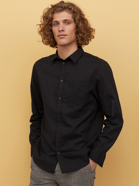 

H&M Men Black Regular Fit Solid Casual Shirt