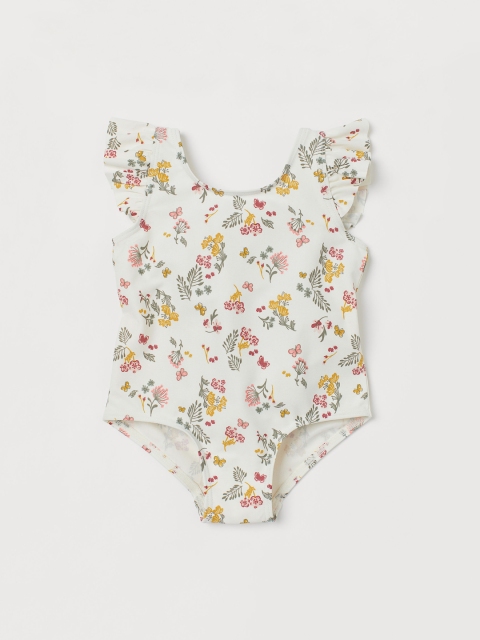 

H&M Girls White & Pink Floral Print Flounced Swimsuit
