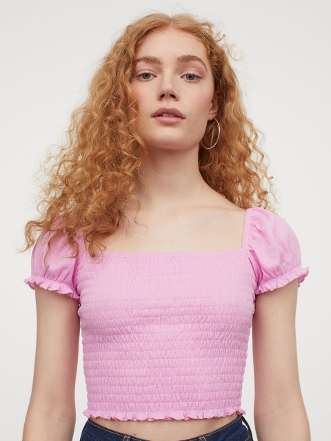 

H&M Women Pink Smocked Cropped Top