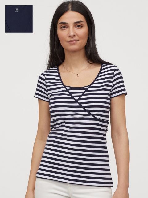 

H&M Women White & Navy Blue MAMA 2-Pack Nursing Tops