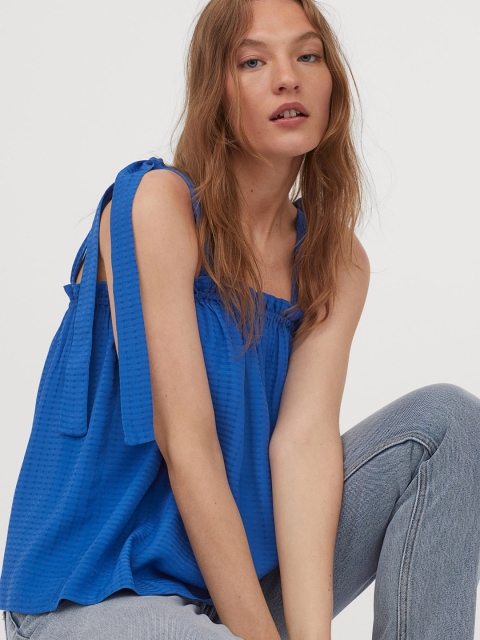 

H&M Women Blue Solid Jacquard-Weave Top