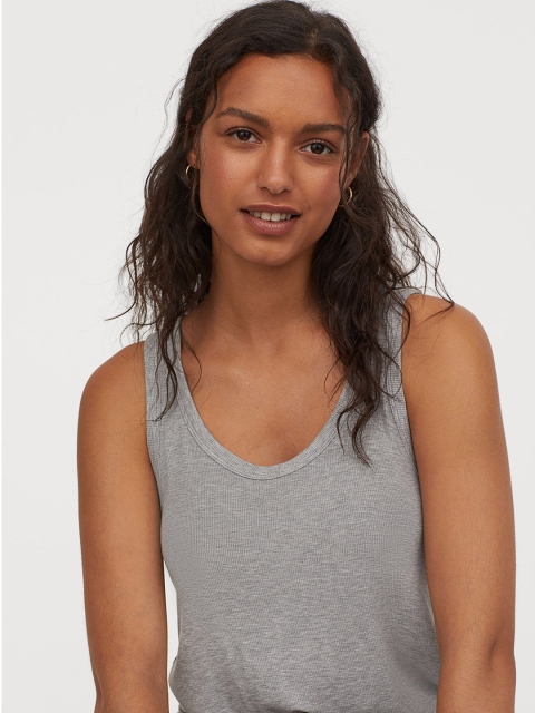 

H&M Women Grey Ribbed Vest Top