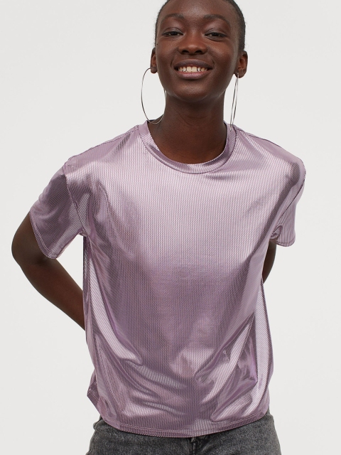 

H&M Women Purple Self Design Short-Sleeved Top