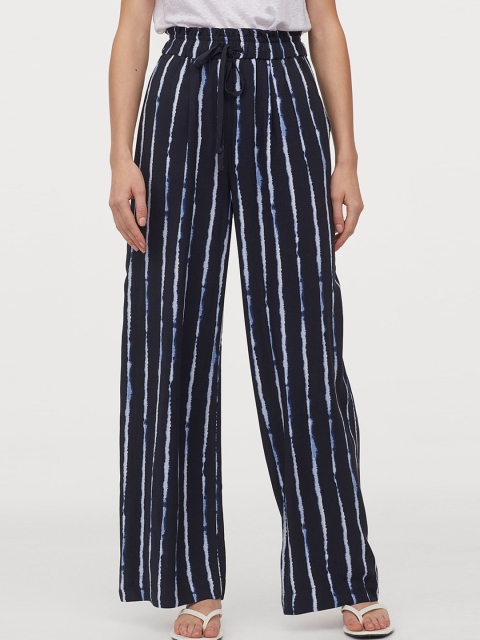 

H&M Women Blue Striped Wide Trousers