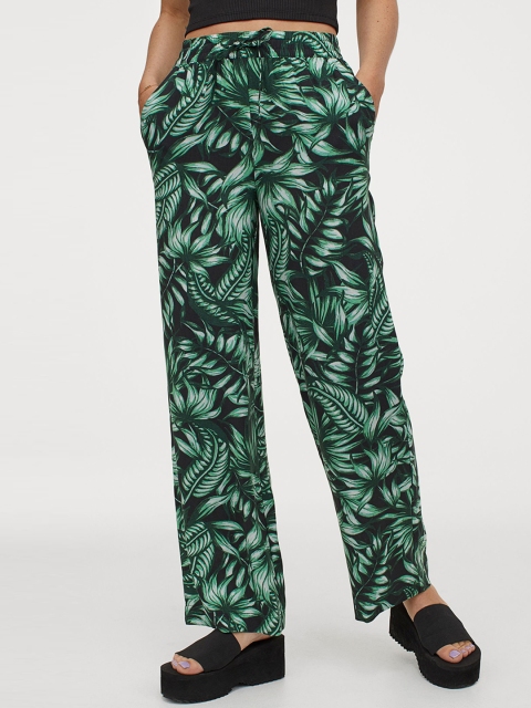 

H&M Women Green Printed Wide Pull-On Trousers
