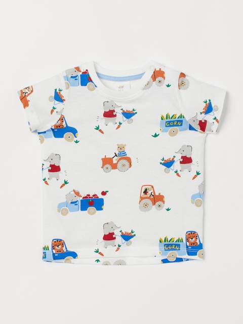 

H&M Boys White & Blue Printed Cotton T-shirt
