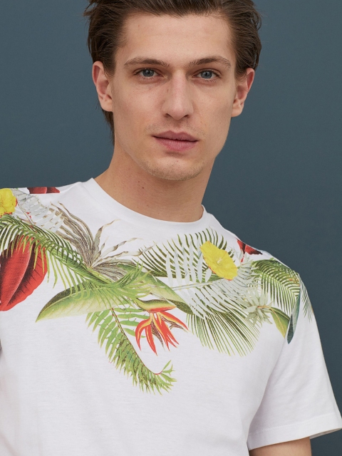 

H&M Men White Printed T-shirt