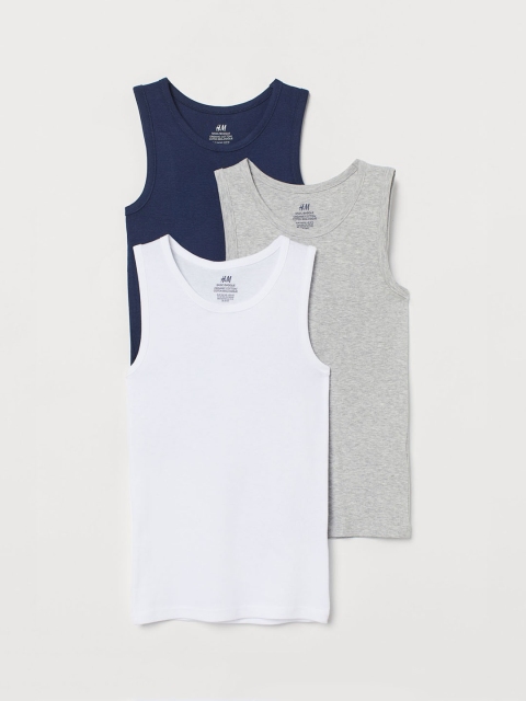 

H&M Boys Sustainable 3-Pack Cotton Vest Tops, White