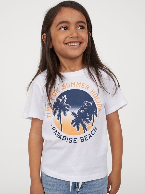 

H&M Girls White Printed T-Shirt