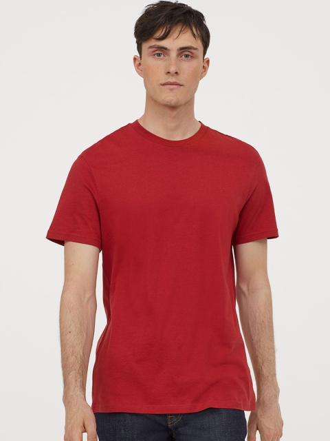 

HM Men Red Round-Neck Pure Cotton T-shirt Regular Fit