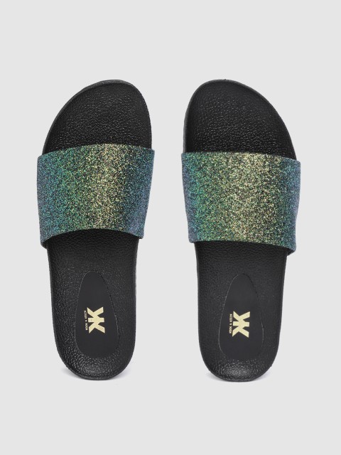

Kook N Keech Women Green & Black Glitter Sliders