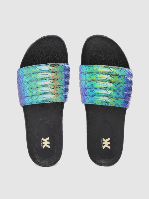 

Kook N Keech Women Green & Blue Snakeskin Pattern Sliders