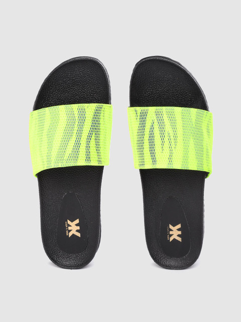 

Kook N Keech Women Fluorescent Green & Black Patterned Sliders