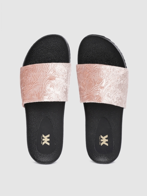 

Kook N Keech Women Peach-Coloured Floral Textured Velvet Finish Sliders