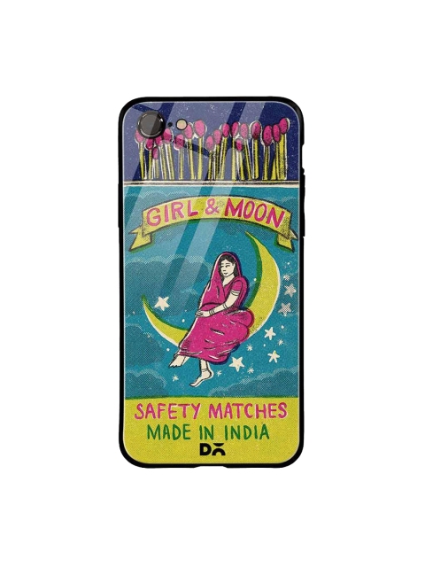 

DailyObjects Yellow & Blue Moon Girl Matchbox iPhone 7 Glass Case