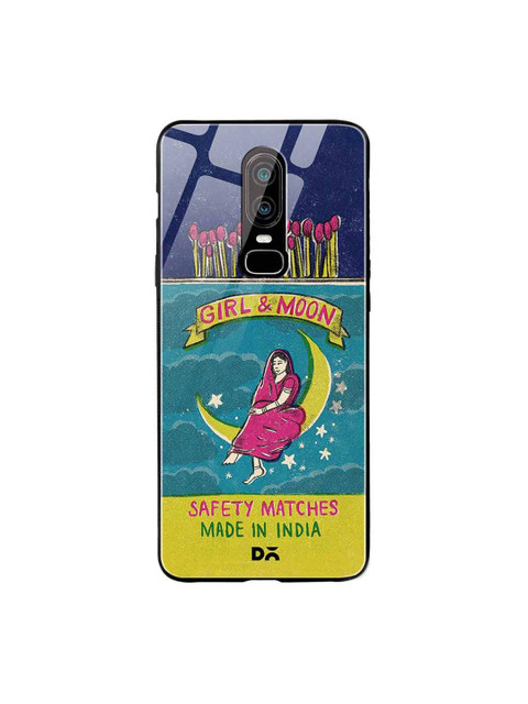 

DailyObjects Blue & Pink Moon Girl Matchbox OnePlus 6 Glass Case