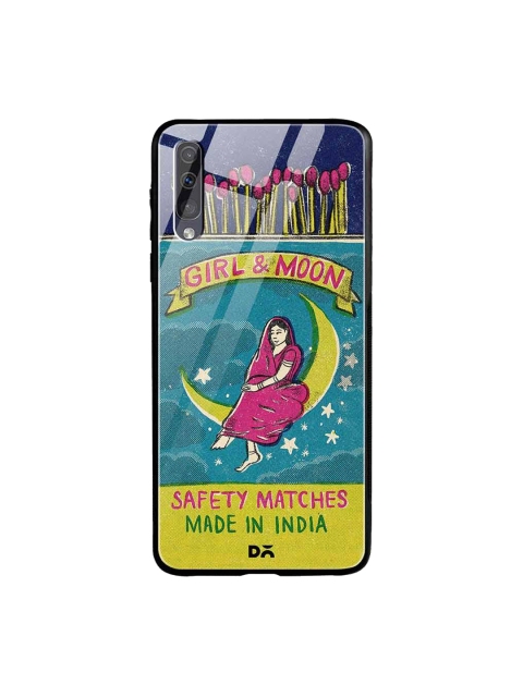 

DailyObjects Blue & Pink Moon Girl Matchbox Samsung Galaxy A70 Glass Case
