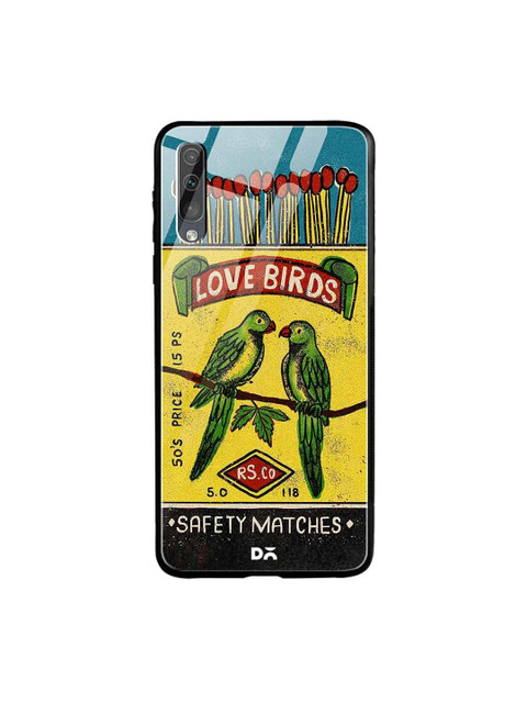

DailyObjects Blue & Yellow Love Birds Matchbox Samsung Galaxy A70 Glass Case