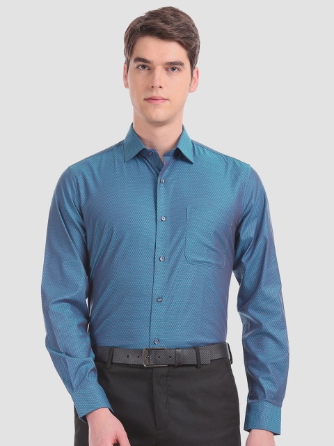 

AD By Arvind Men Blue Regular Fit Self Design Party Wear Shirt